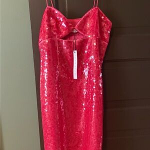 Susana Monaco Hot Pink Sequin Midi Dress with Spaghetti Straps